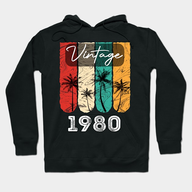 Vintage 1980, born in 1980 vintage birthday gifts, 1980 birthday Hoodie by foxfieldgear